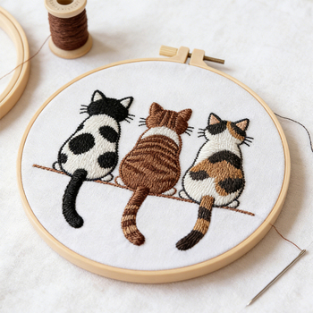 DIY комплект за бродерия за начинаещи — котешки дизайн, ленточна бродерия, ръчна изработка, скандинавски стил