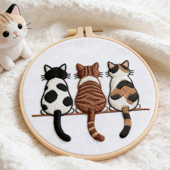 DIY комплект за бродерия за начинаещи — котешки дизайн, ленточна бродерия, ръчна изработка, скандинавски стил
