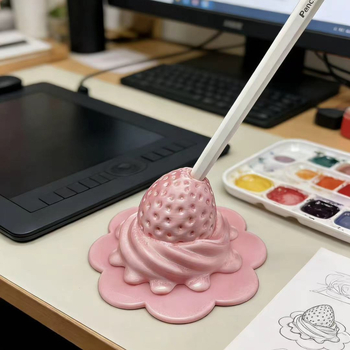 3D печатена стойка за писалка с ягодово-млечен шейк, тема на изцеление, съвместима със стилуси и гел-писалки, настолен декоративен аксесоар
