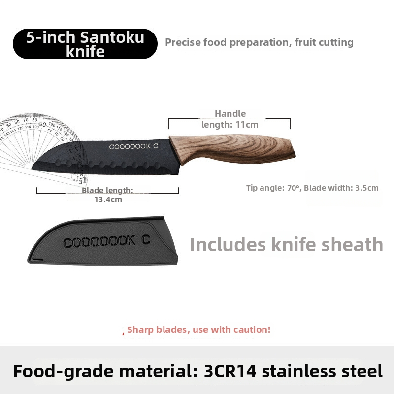 Súprava kuchynských nožov so Santoku a nožom na ovocie, titánový nôž s puzdrom