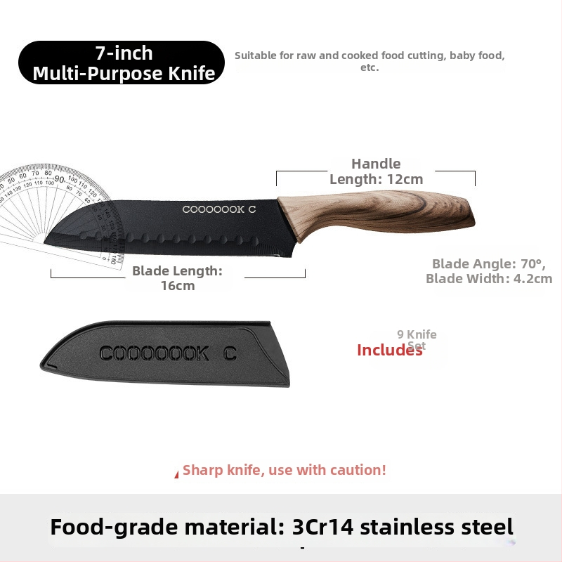 Súprava kuchynských nožov so Santoku a nožom na ovocie, titánový nôž s puzdrom