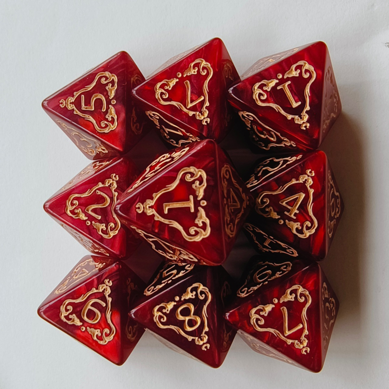 Акрилни осмоъгълни зарове с драконов мотив (D8), десет броя за Dungeons & Dragons