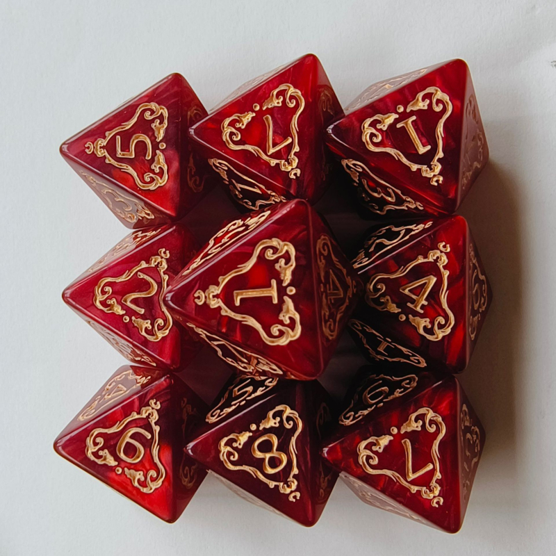Акрилни осмоъгълни зарове с драконов мотив (D8), десет броя за Dungeons & Dragons