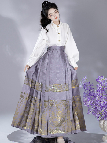 Ženski hanfu u Ming stilu: set suknje i bluze s motivom jade dragon seal i suknja s konjskim licem, zlatni žakard