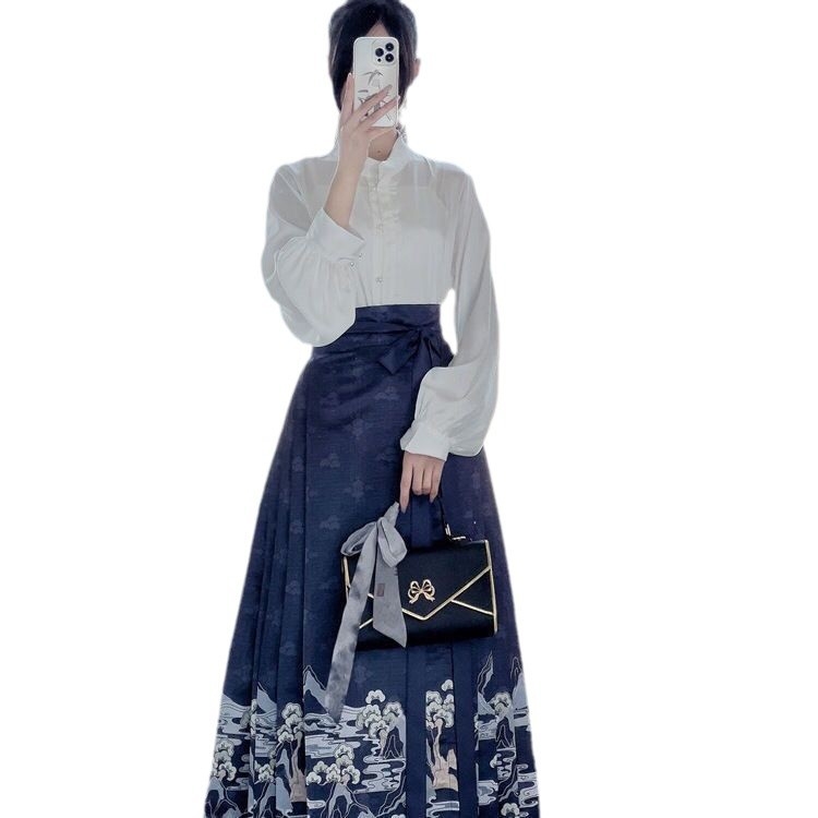 Női Hanfu, őszi Ming-stílusú mindennapi készlet lófejű szoknyával [Splendid Mountain and River]