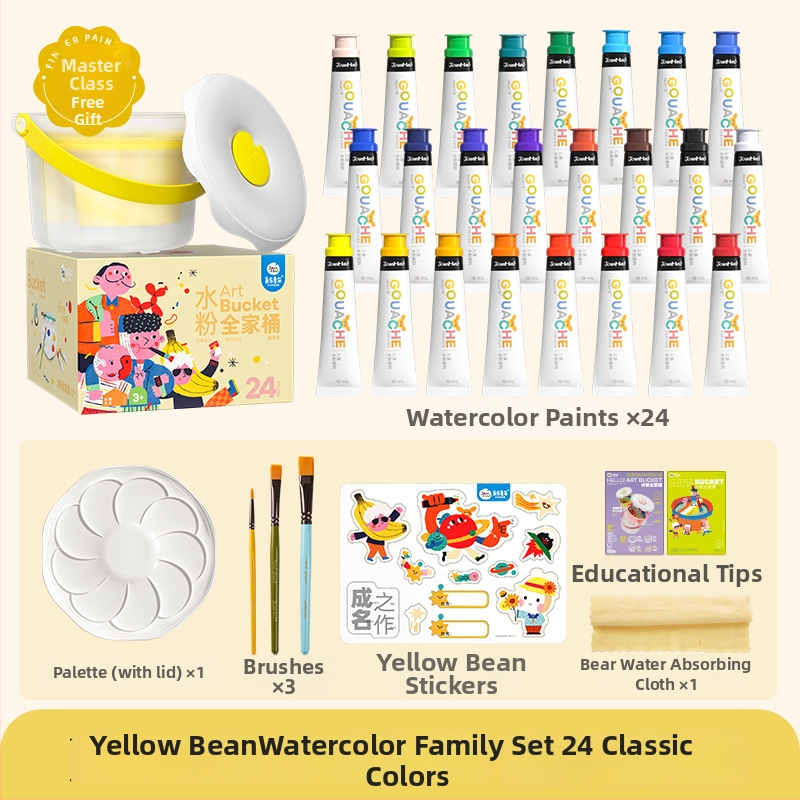 Gouache set u kanti za djecu — alati za likovnu umjetnost i četkice