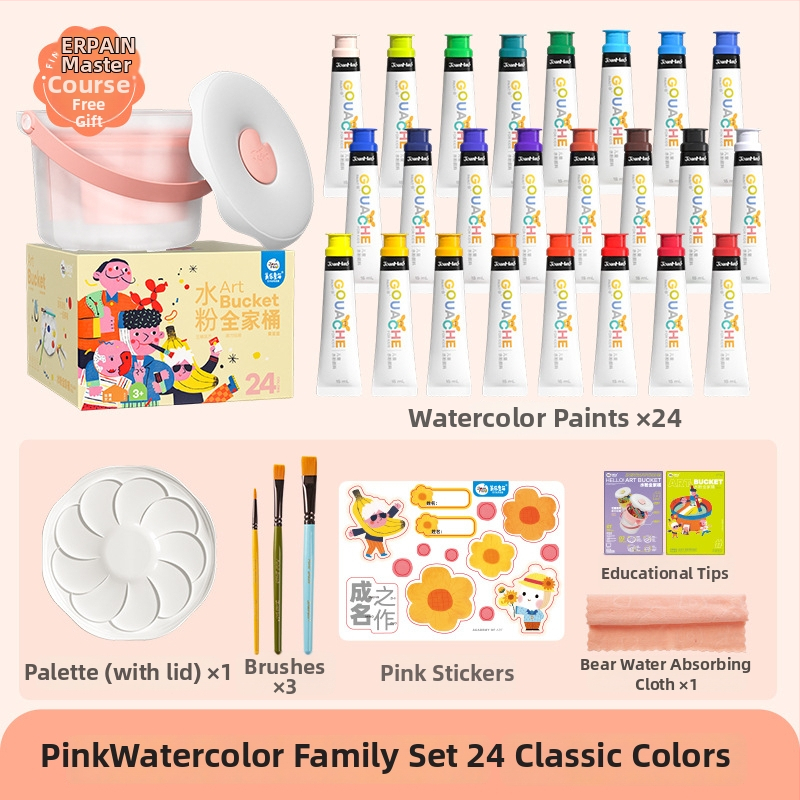 Gouache set u kanti za djecu — alati za likovnu umjetnost i četkice