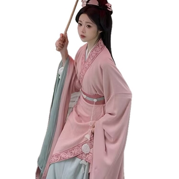 Ženski Hanfu set inspiriran dinastijama Wei, Jin i južnih i sjevernih dinastija; eterični drevni stil, gornji dio s ravnim rubom i širokim rukavima, set s suknjom