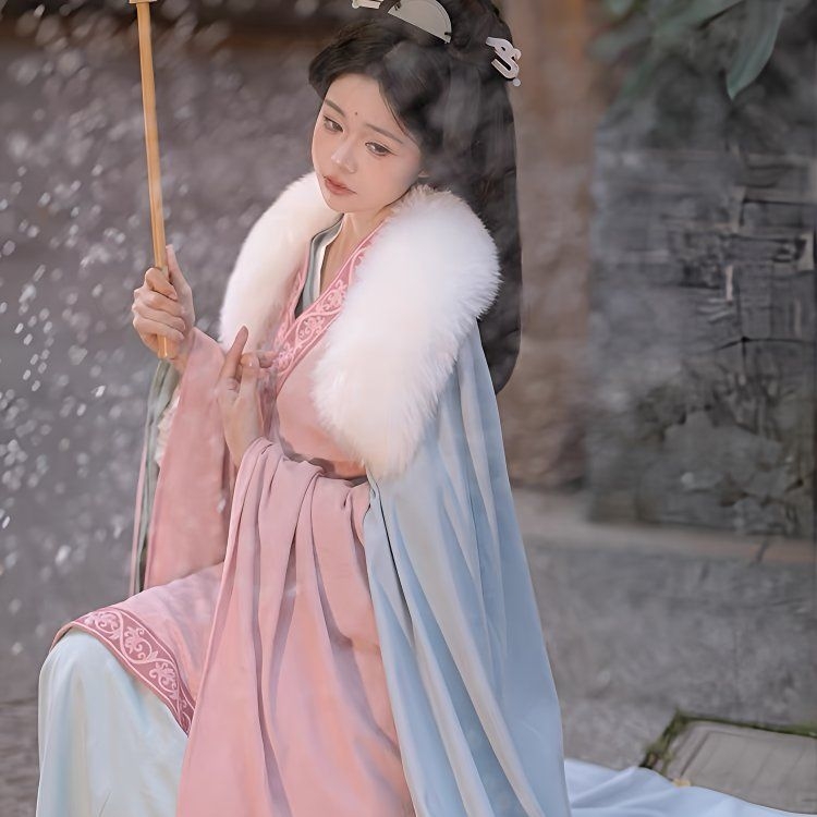 Ženski Hanfu set inspiriran dinastijama Wei, Jin i južnih i sjevernih dinastija; eterični drevni stil, gornji dio s ravnim rubom i širokim rukavima, set s suknjom
