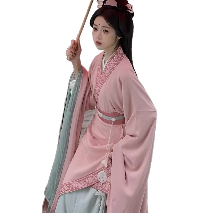 Ženski Hanfu set inspiriran dinastijama Wei, Jin i južnih i sjevernih dinastija; eterični drevni stil, gornji dio s ravnim rubom i širokim rukavima, set s suknjom