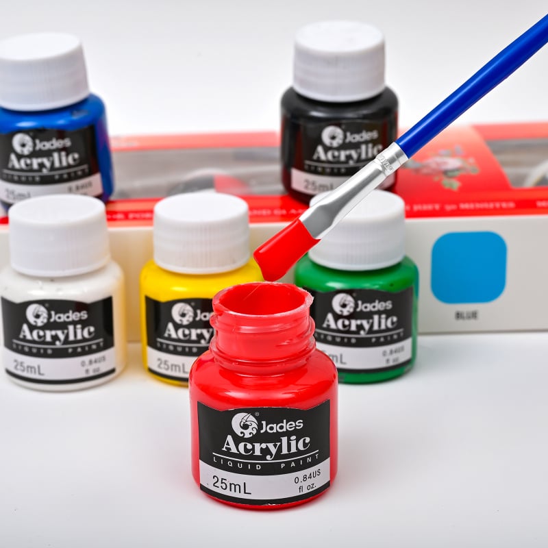 Set boja za djecu: vodene boje (akvarel), akrilne boje, gouache i uljane boje za tekstil i staklo, 25 ml po pigmentu, kutija s 6 boja