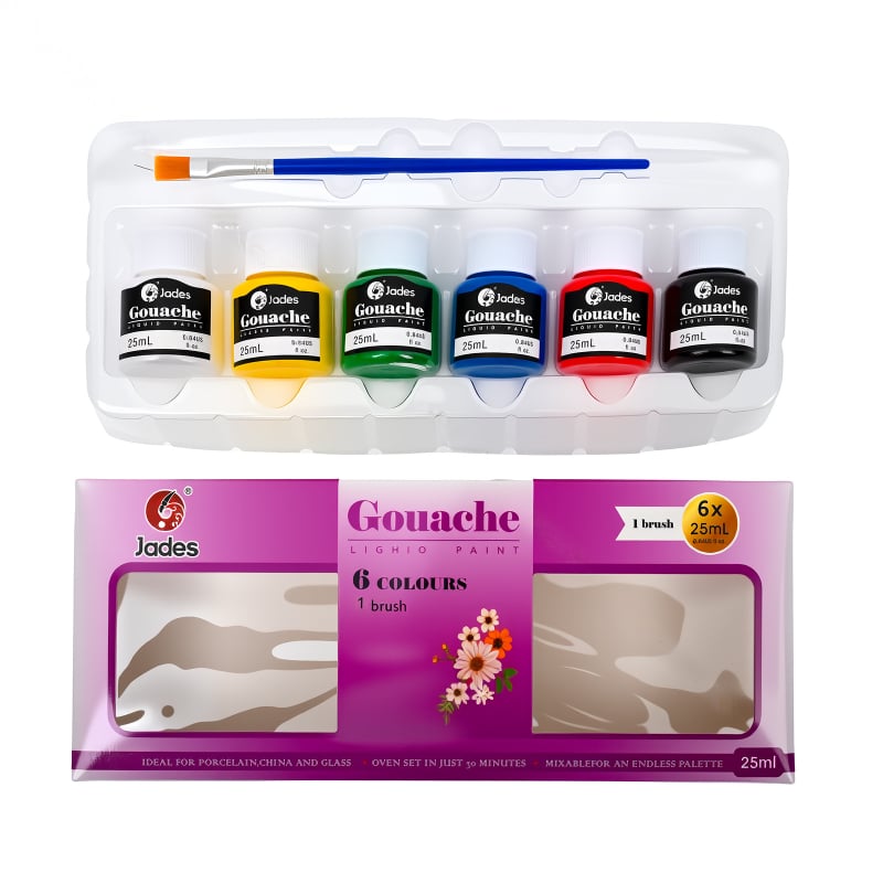 Set boja za djecu: vodene boje (akvarel), akrilne boje, gouache i uljane boje za tekstil i staklo, 25 ml po pigmentu, kutija s 6 boja