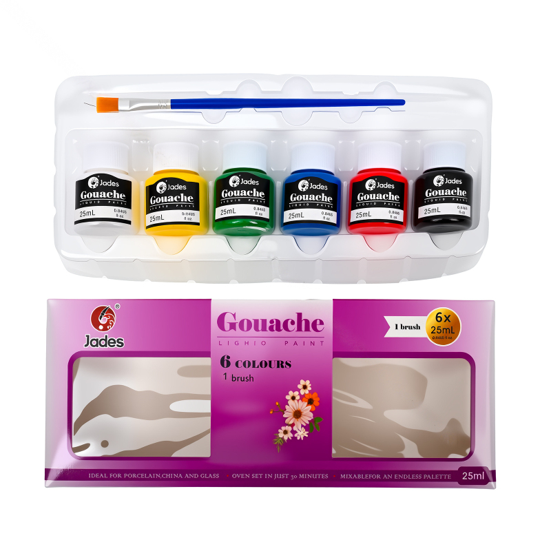 Set boja za djecu: vodene boje (akvarel), akrilne boje, gouache i uljane boje za tekstil i staklo, 25 ml po pigmentu, kutija s 6 boja