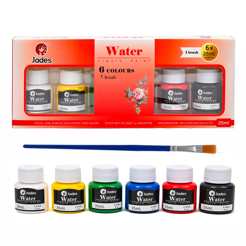 Set boja za djecu: vodene boje (akvarel), akrilne boje, gouache i uljane boje za tekstil i staklo, 25 ml po pigmentu, kutija s 6 boja