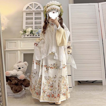 Ženski Hanfu set u Ming stilu: kratka bluza s preklopnim ovratnikom, rukavi u stilu pipa i suknja Mamian, Lolita inspiriran outfit
