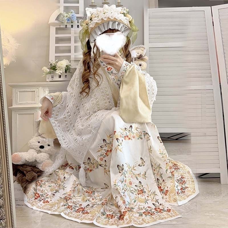 Ženski Hanfu set u Ming stilu: kratka bluza s preklopnim ovratnikom, rukavi u stilu pipa i suknja Mamian, Lolita inspiriran outfit