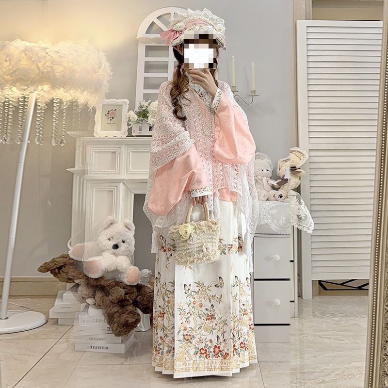 Ženski Hanfu set u Ming stilu: kratka bluza s preklopnim ovratnikom, rukavi u stilu pipa i suknja Mamian, Lolita inspiriran outfit