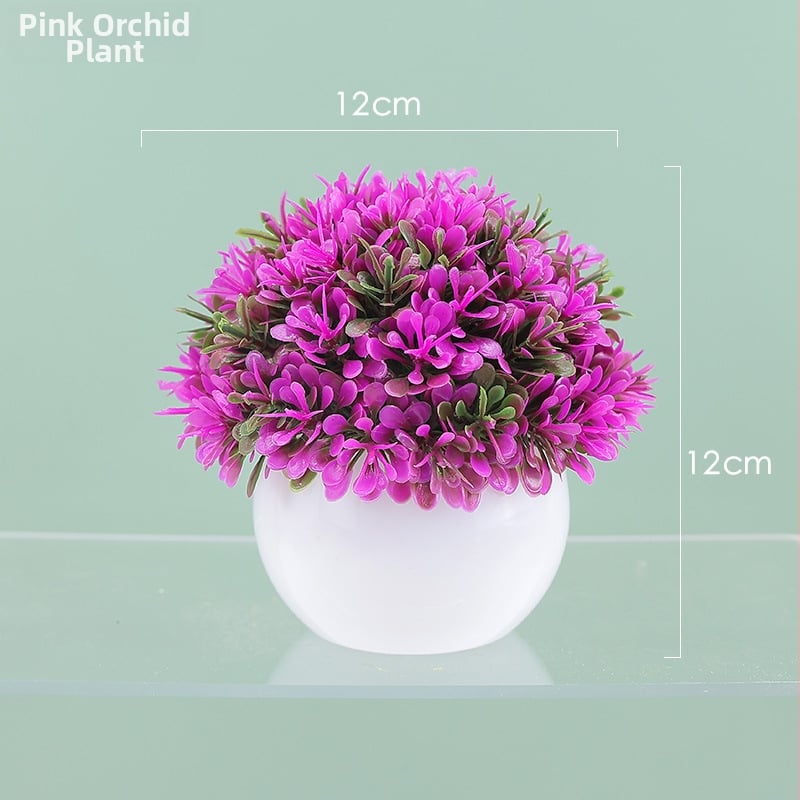 Sada umelých rastlín na stole s hortenziou, guľový bonsai na vnútorné použitie