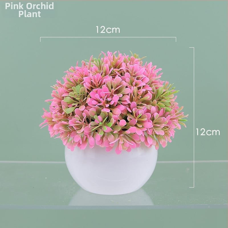 Sada umelých rastlín na stole s hortenziou, guľový bonsai na vnútorné použitie