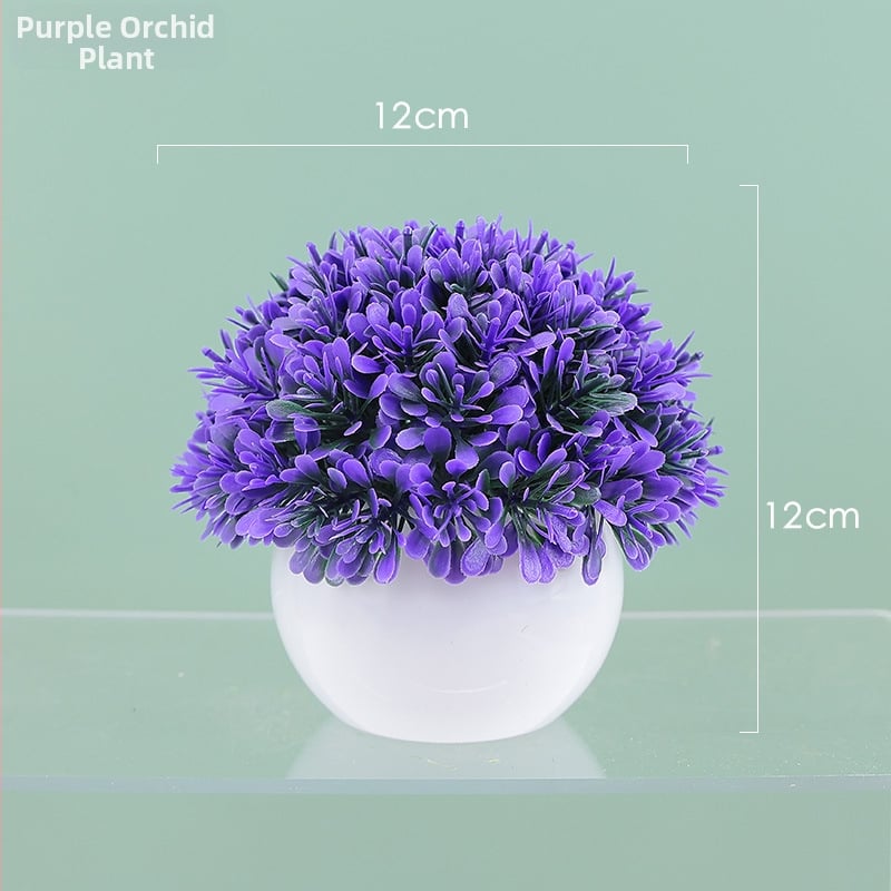 Sada umelých rastlín na stole s hortenziou, guľový bonsai na vnútorné použitie
