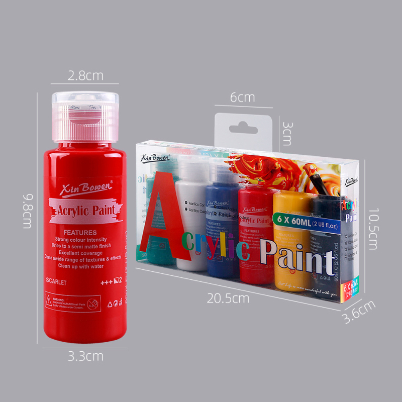 Xinbowen akrilne boje 60 ml, perlasto fluorescirajuće makaron boje za crtanje prstima, set od 6 boja