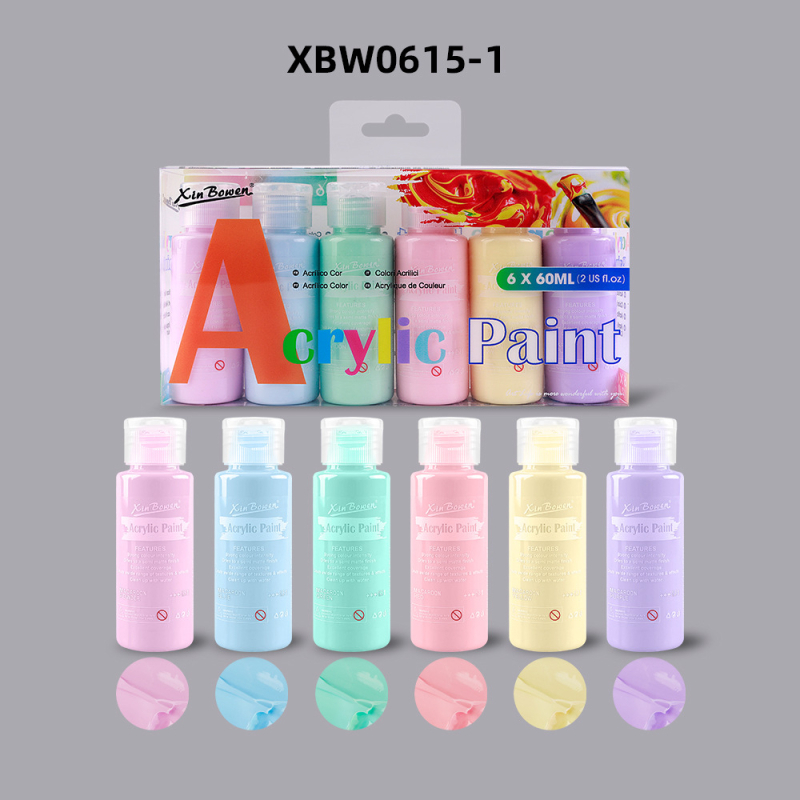 Xinbowen akrilne boje 60 ml, perlasto fluorescirajuće makaron boje za crtanje prstima, set od 6 boja