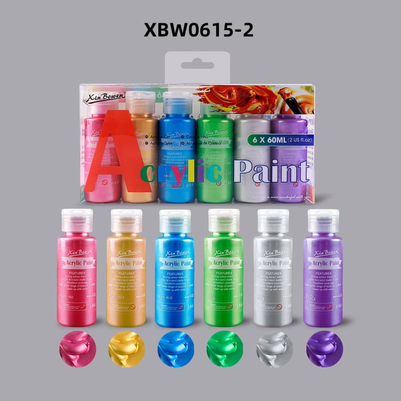 Xinbowen akrilne boje 60 ml, perlasto fluorescirajuće makaron boje za crtanje prstima, set od 6 boja