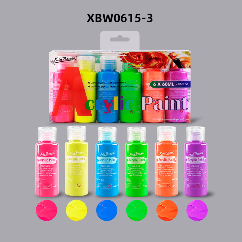 Xinbowen akrilne boje 60 ml, perlasto fluorescirajuće makaron boje za crtanje prstima, set od 6 boja