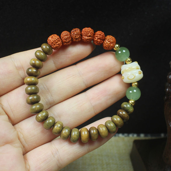 Perle din lemn de santal verde cu brățară Rudraksha, flori din lemn, stil chinezesc, bijuterii unisex, mărgele budiste, rozariu