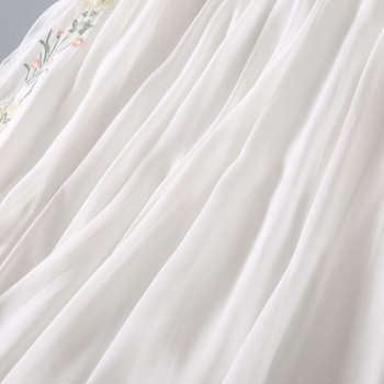 Hanfu midi suknja s vezom, cvjetni gumbi, šifon, umjetnički retro stil