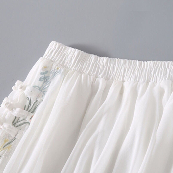 Hanfu midi suknja s vezom, cvjetni gumbi, šifon, umjetnički retro stil