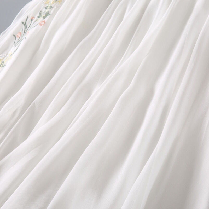 Hanfu midi suknja s vezom, cvjetni gumbi, šifon, umjetnički retro stil
