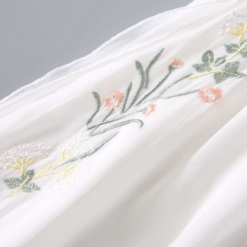 Hanfu midi suknja s vezom, cvjetni gumbi, šifon, umjetnički retro stil