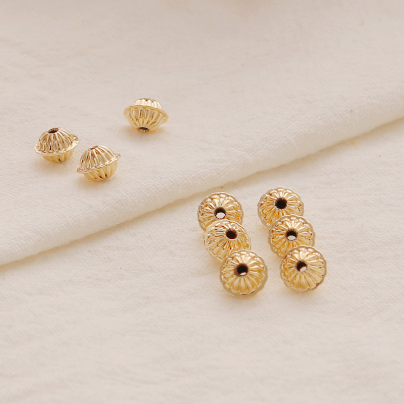 14K pozlaćene distancijske perle s reljefnom teksturom, melon perle, disk i ravne perle za narukvicu i ogrlicu – DIY nakit
