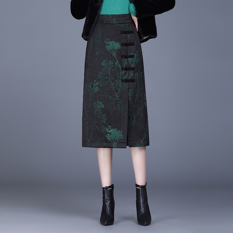 S visokim strukom, cvjetna midi suknja s jacquard izvezom, palatski stil, jesen-zima