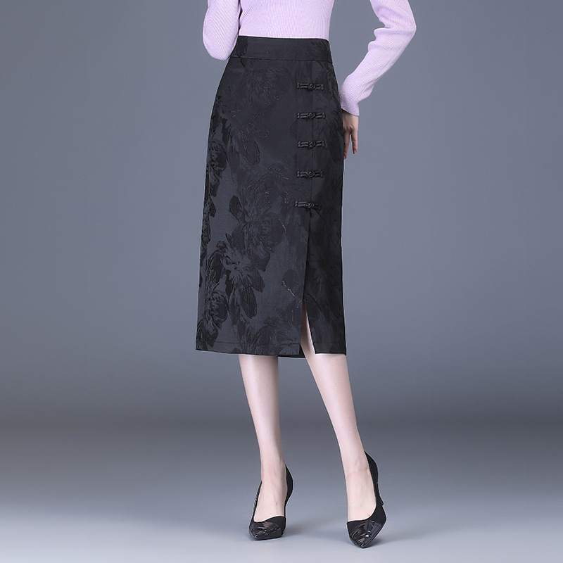 S visokim strukom, cvjetna midi suknja s jacquard izvezom, palatski stil, jesen-zima