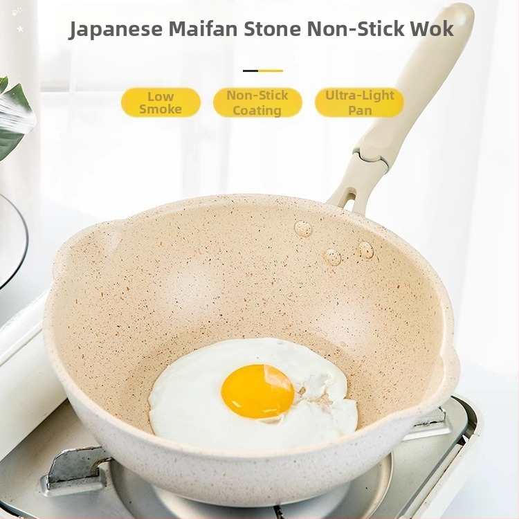 Neprilnavý wok s Maifanovým kameňom, malý rozmer, ploché dno, na smaženie a restovanie, vhodný pre plynovú platňu a indukciu