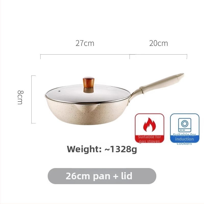 Neprilnavý wok s Maifanovým kameňom, malý rozmer, ploché dno, na smaženie a restovanie, vhodný pre plynovú platňu a indukciu