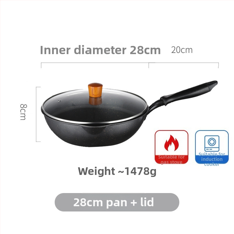 Neprilnavý wok s Maifanovým kameňom, malý rozmer, ploché dno, na smaženie a restovanie, vhodný pre plynovú platňu a indukciu
