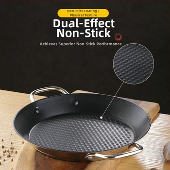 Lishun Španielska paella pan, nerezová oceľ, nepriľnavá, dvojité uši, japonský štýl