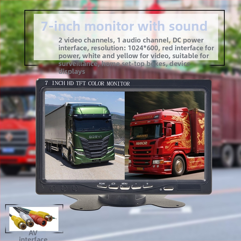 Univerzálny 12V LCD monitor do vozidla s cúvacím obrazom, VGA, 7-palcový palubný displej pre veľké vozidlá