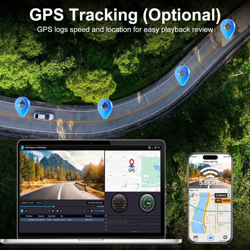 V63 4K+1080P prednja i stražnja dvostruka kamera automobila, visoka definicija noćnog vida, GPS praćenje i nadzor parkiranja