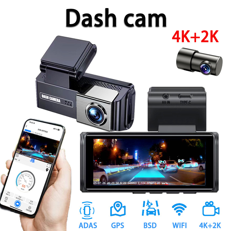 4K dvostruka kamera za automobil s noćnim vidom, Wi‑Fi, GPS praćenje i nadzor nad parkiranjem