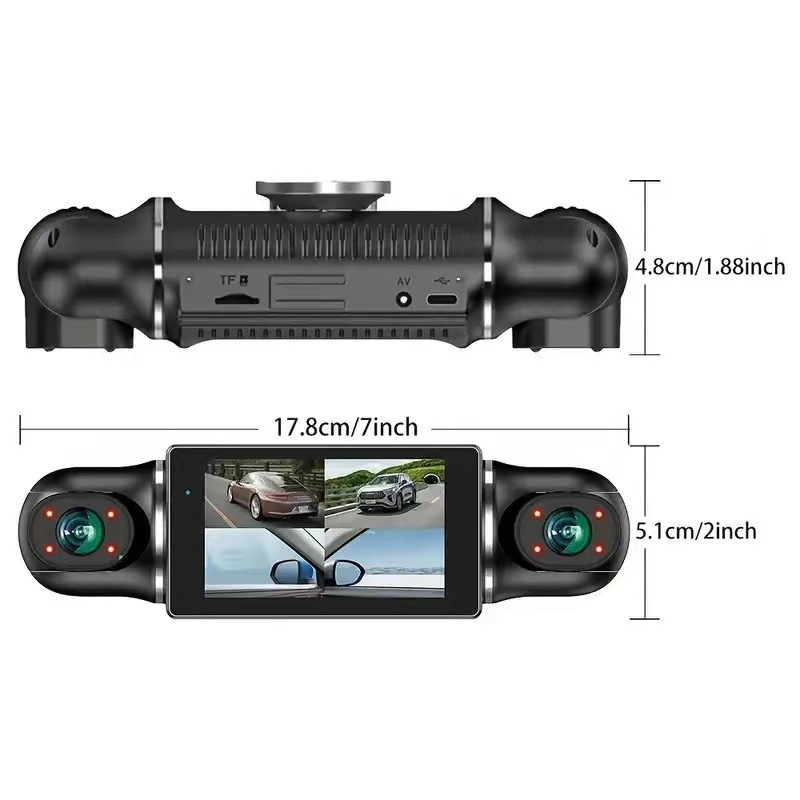 Novi auto videoregistrator s 3–16 inča zaslonom, četvero-kanalno snimanje uz zajednički zaslon, HD noćni prikaz, nadzor parkiranja