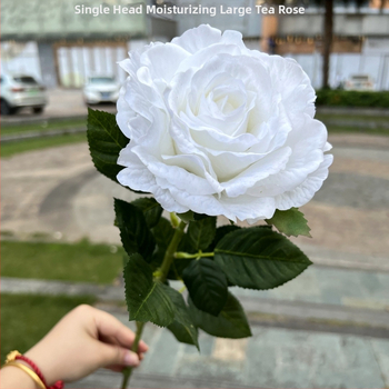 Копринена роза с мокър изглед, френски стил, голяма чай роза, розова – домашен декор и сватбени реквизити