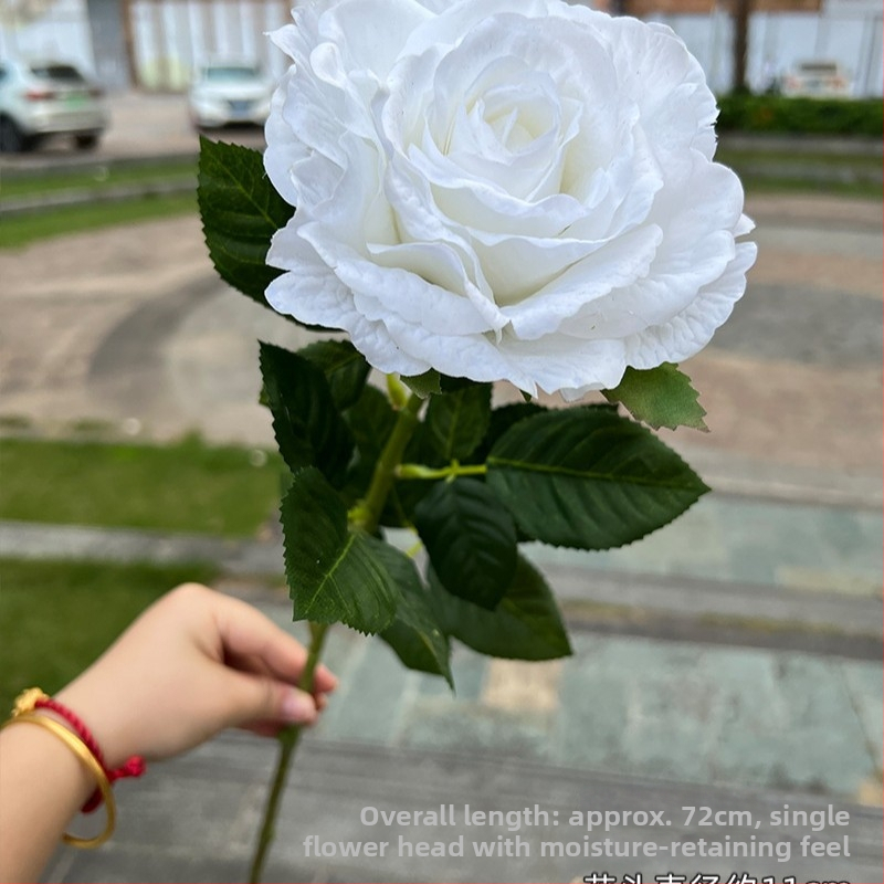 Копринена роза с мокър изглед, френски стил, голяма чай роза, розова – домашен декор и сватбени реквизити