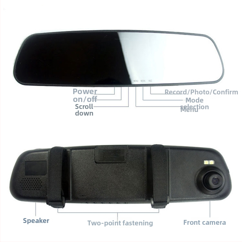 3,5-inčni HD dash cam s dvostrukim objektivom i ogledalom za vozilo, prednji i stražnji HD snimak, DVR