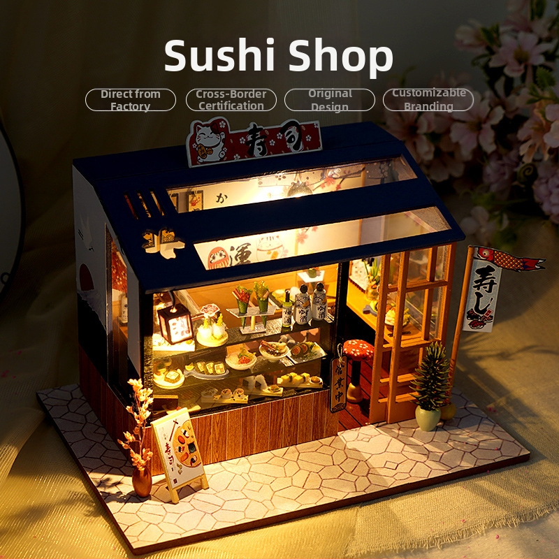 Japonského štýlu DIY mini domček: ulica s obchodom s potravinami, ručne zostavený model, kreatívny darčekový doplnok