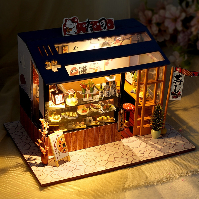Japonského štýlu DIY mini domček: ulica s obchodom s potravinami, ručne zostavený model, kreatívny darčekový doplnok