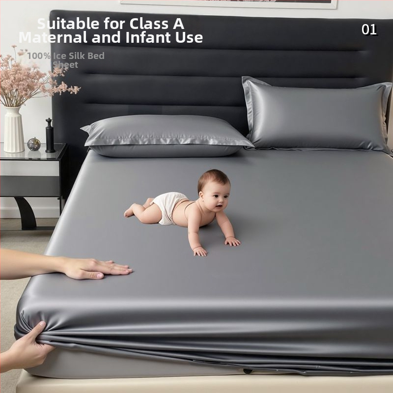 Ice Silk чаршаф за матрак, имитация на Tencel, клас А, безопасен за бебета, пълно обгръщане, машинно пране, с по-високи страни